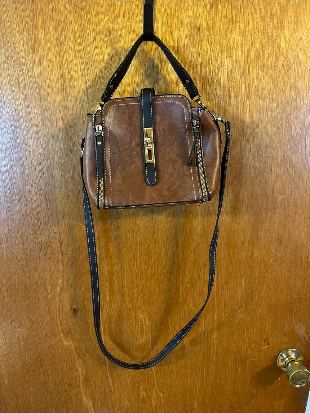 Classic Brown Crossbody Satchel with Trim